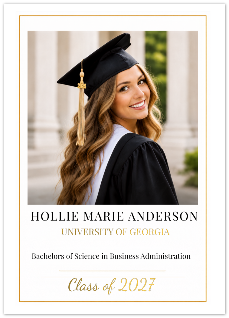 5"x 7" Classic Timeless Graduation Announcement Cards with Gold Foil Accents | Personalized Photo Graduation Cards