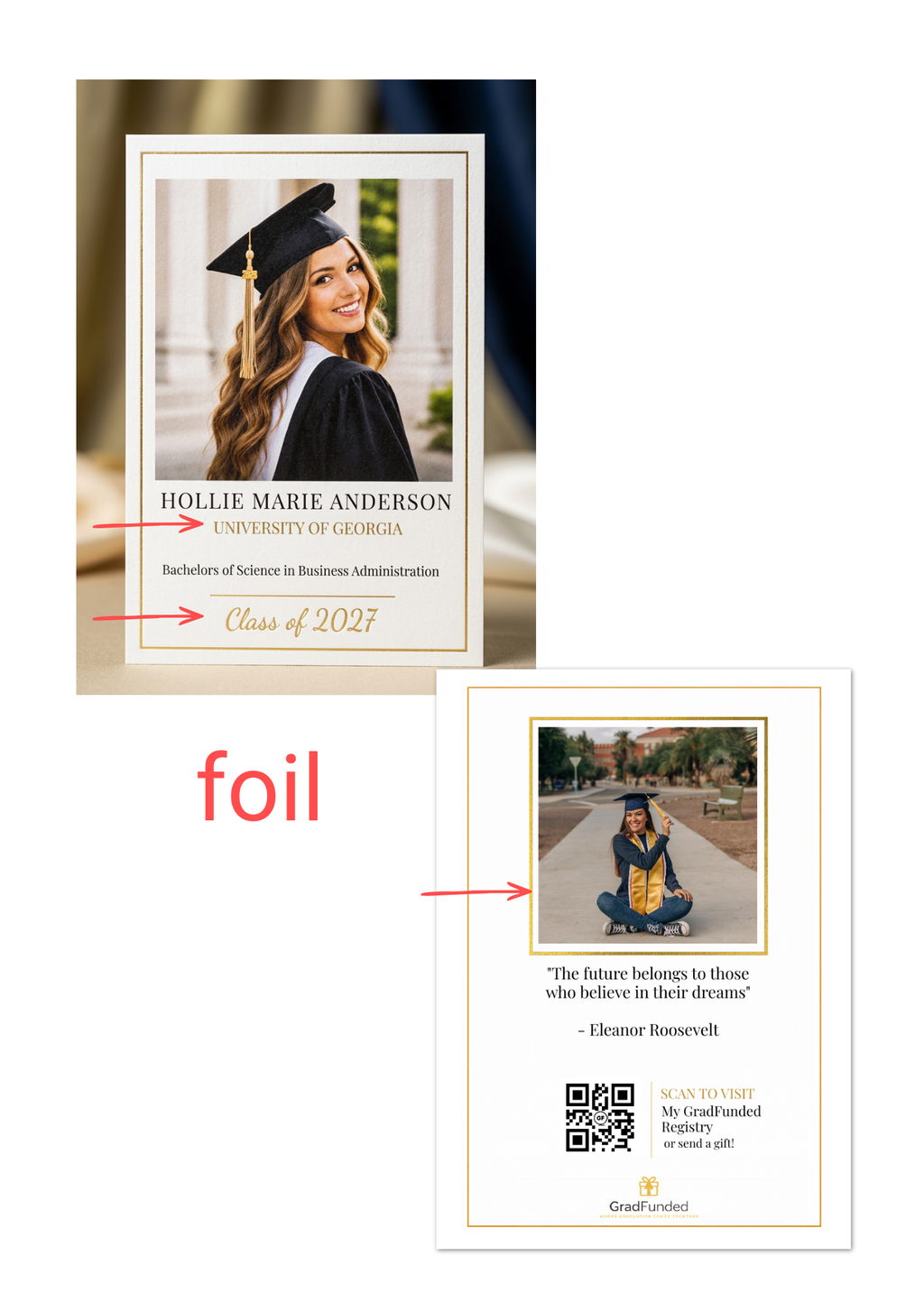 5"x 7" Timeless Collection | Graduation Announcement Cards with Gold Foil Accents | Personalized Photo Graduation Cards