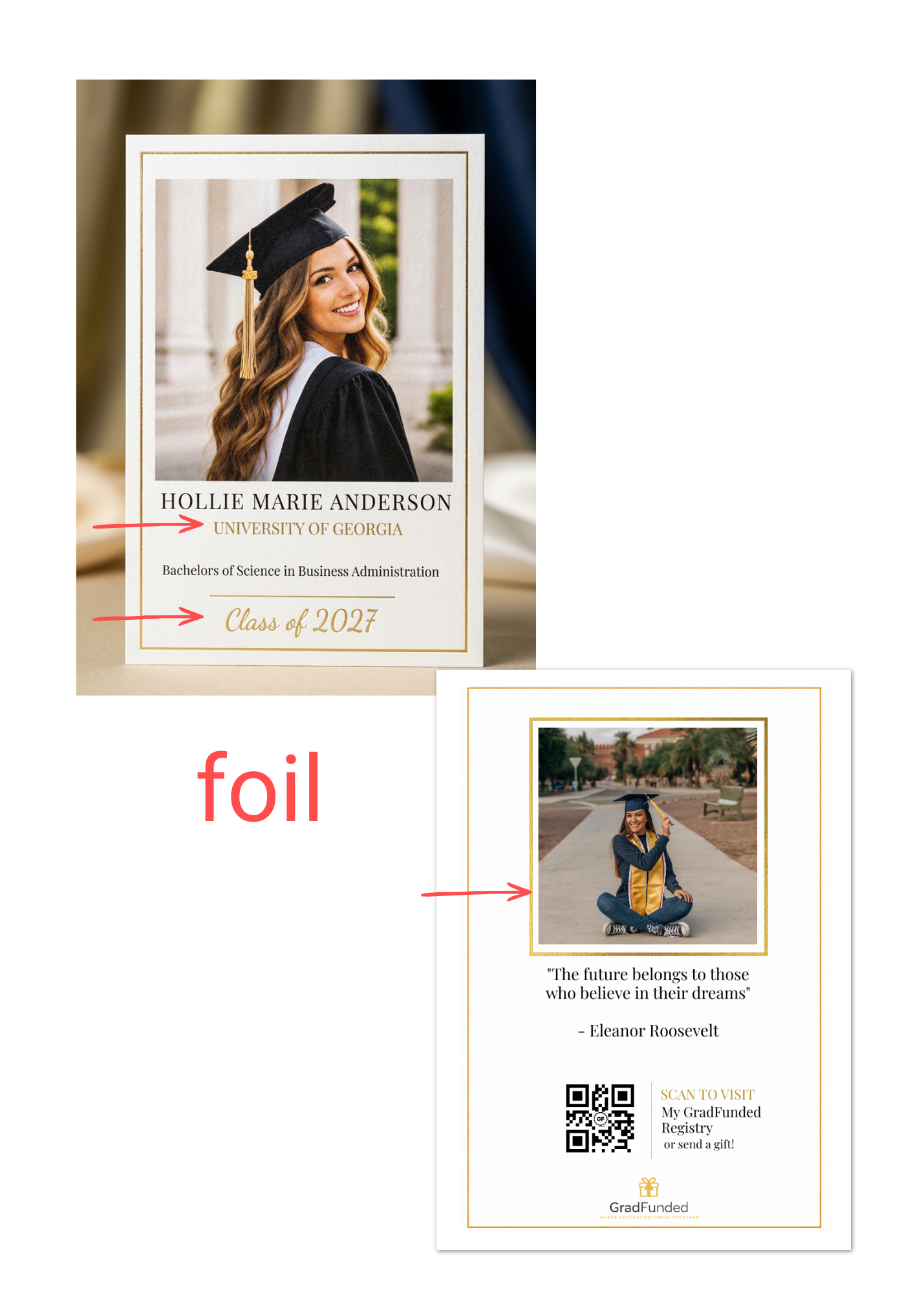 5"x 7" Classic Timeless Graduation Announcement Cards with Gold Foil Accents | Personalized Photo Graduation Cards