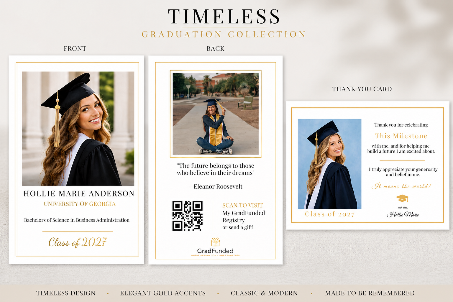 5"x 7" Classic Timeless Graduation Announcement Cards with Gold Foil Accents | Personalized Photo Graduation Cards